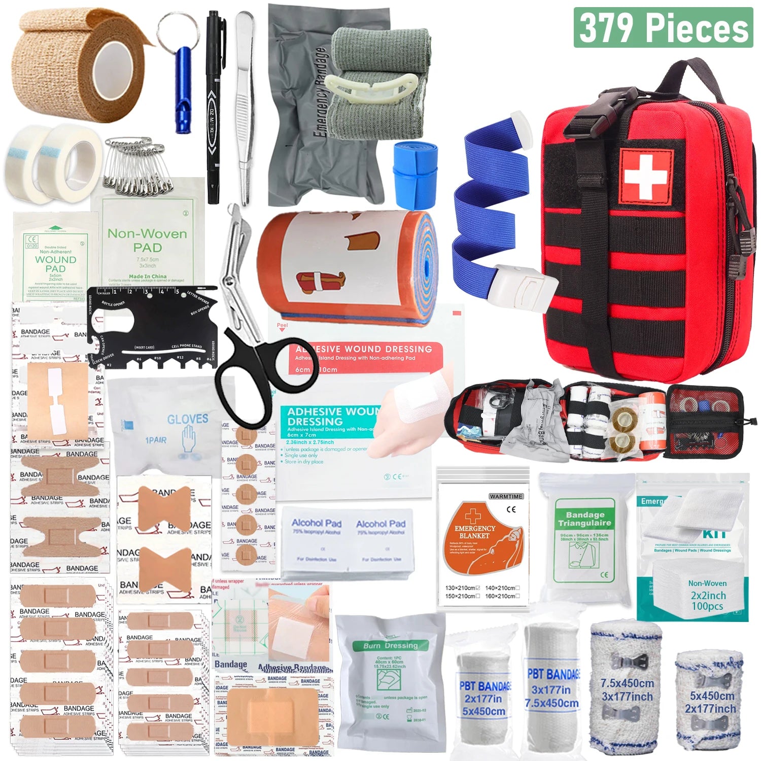 Kit de premiers secours portable de 379 pièces pour bureau et activités en extérieur