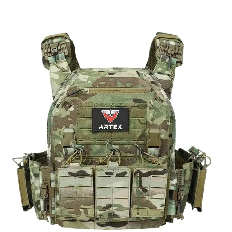 Gilet tactique ajustable en camouflage avec systèmes de rangement pour outdoor et airsoft