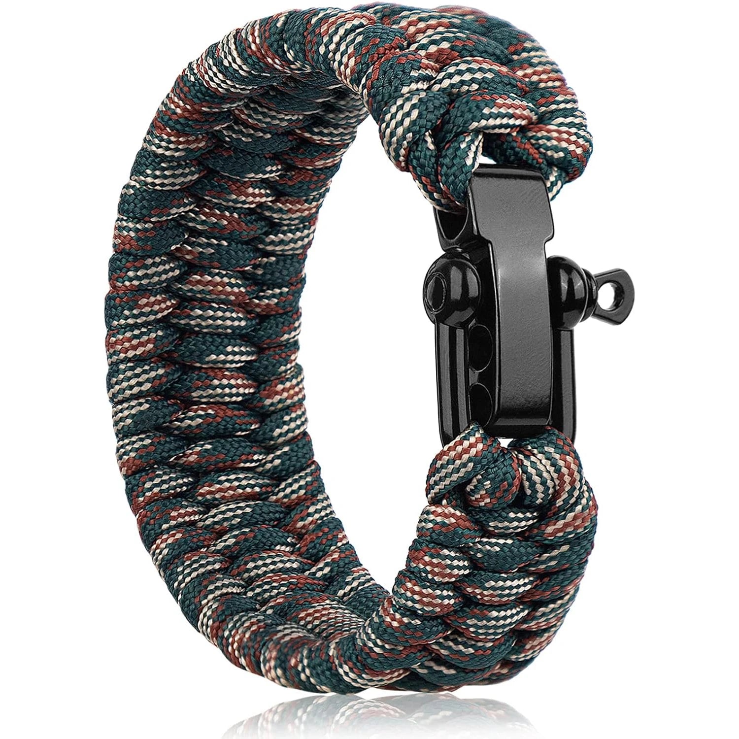 Bracelet de survie ajustable en paracorde à 3 trous et boucle en alliage pour camping et randonnée - Camouflage