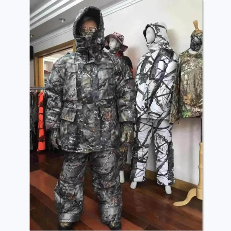 Ensemble de chasse camouflage en coton imperméable avec veste chaude et coupe ample pour activités extérieures d'hiver