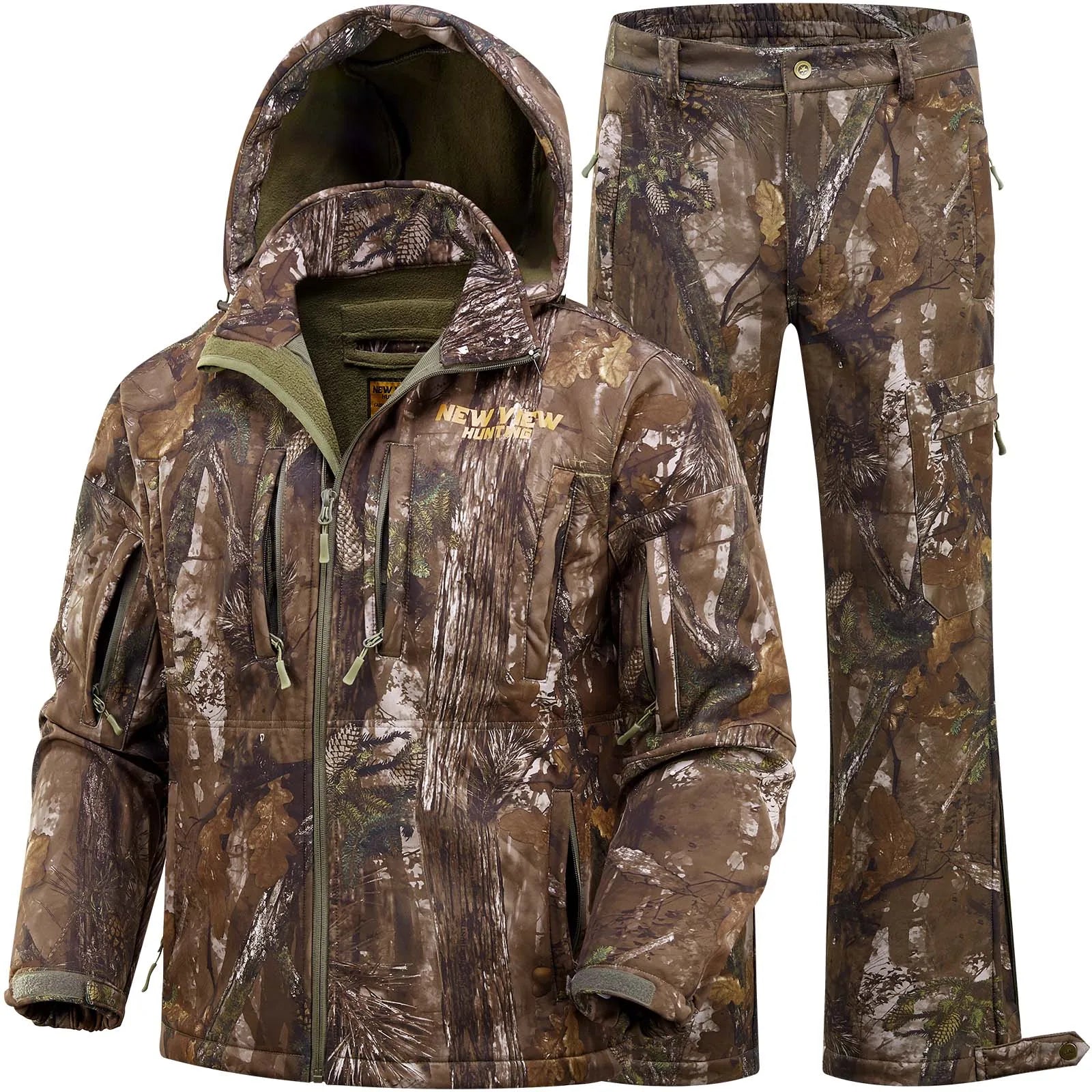 Vêtement de chasse camouflé pour homme ensemble hiver avec veste et pantalon doublés polaire