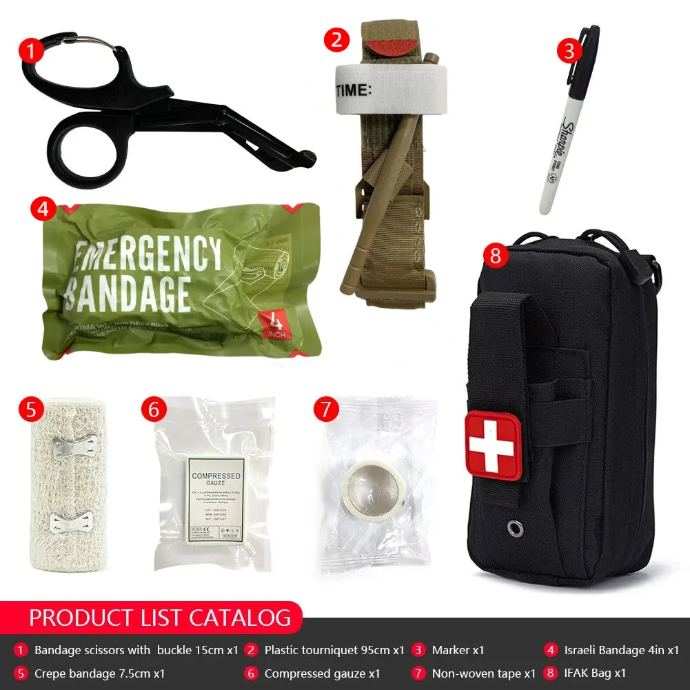 Kit de premiers secours tactique avec poche bandage et ciseaux pour urgences médicales