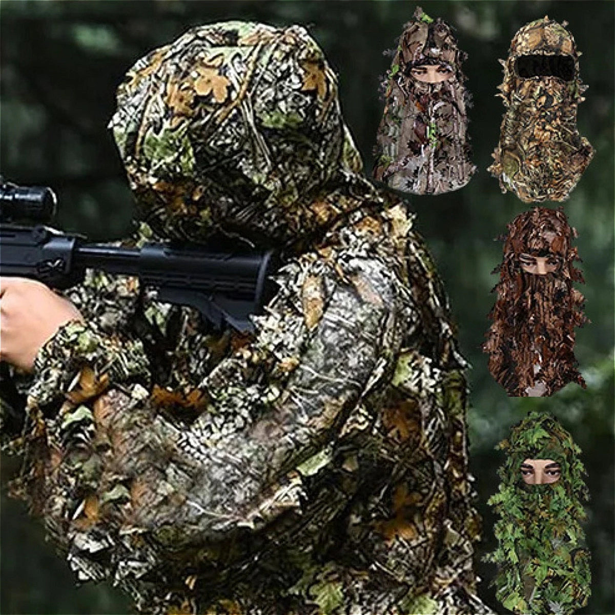 Chapeau camouflage 3D avec masque intégral pour chasse et activités outdoor
