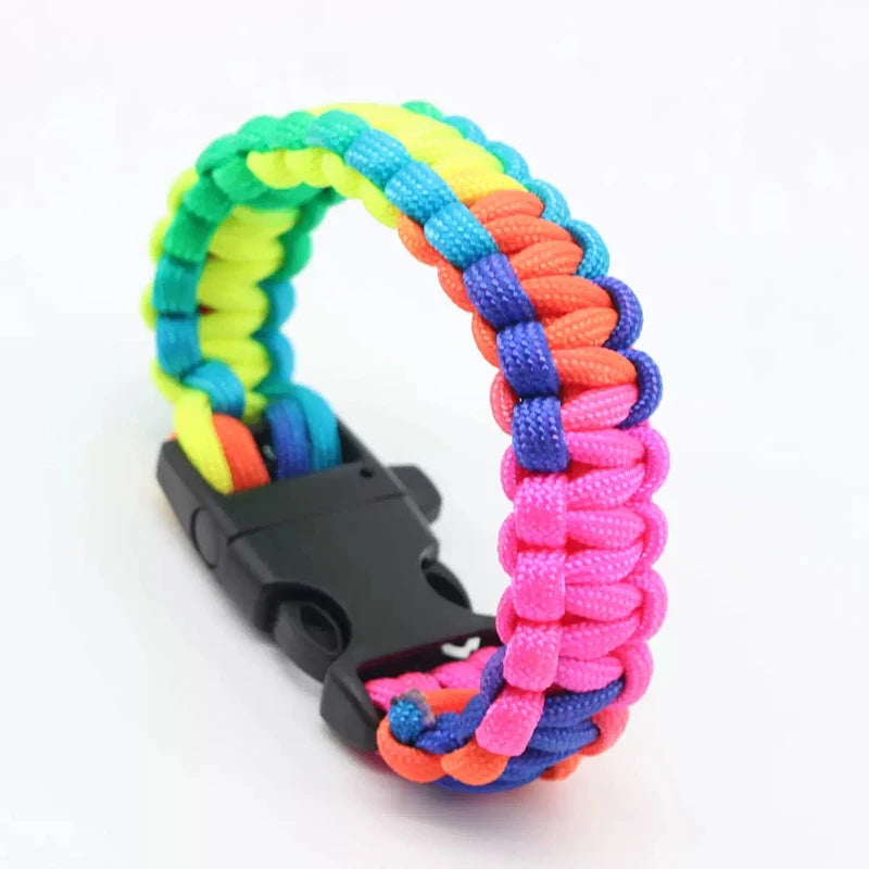Bracelet de survie en paracorde multicolore avec système de fermeture rapide pour activités outdoor