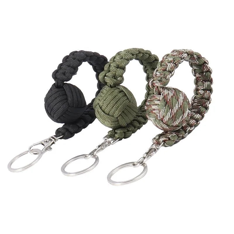 Porte-clés de défense personnelle en paracorde avec boule en acier pour camping et randonnée