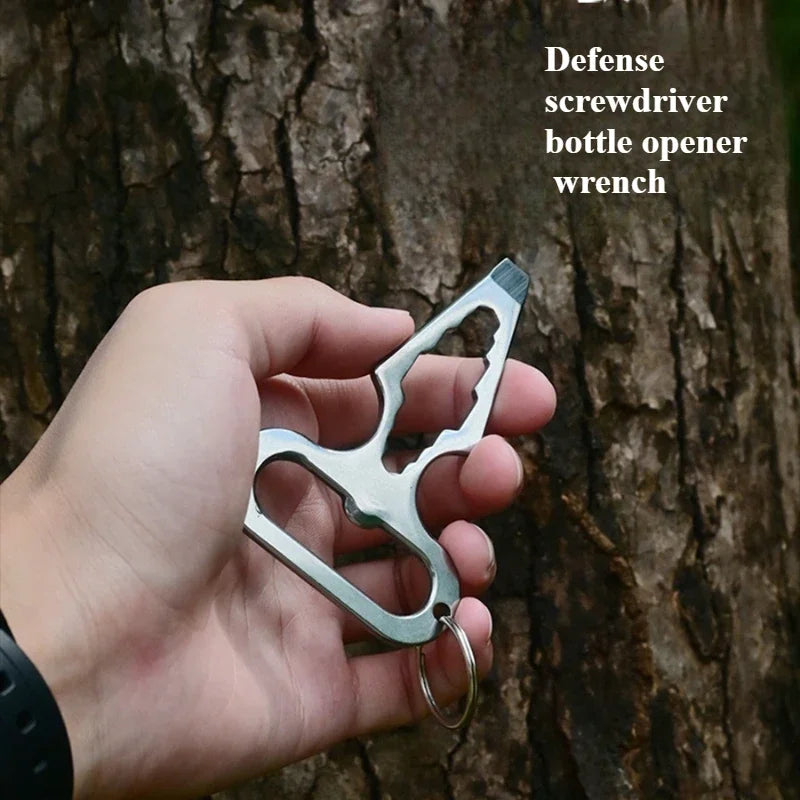 Outil multifonction en acier inoxydable décapsuleur clé et outil de défense portable pour camping et activités extérieures
