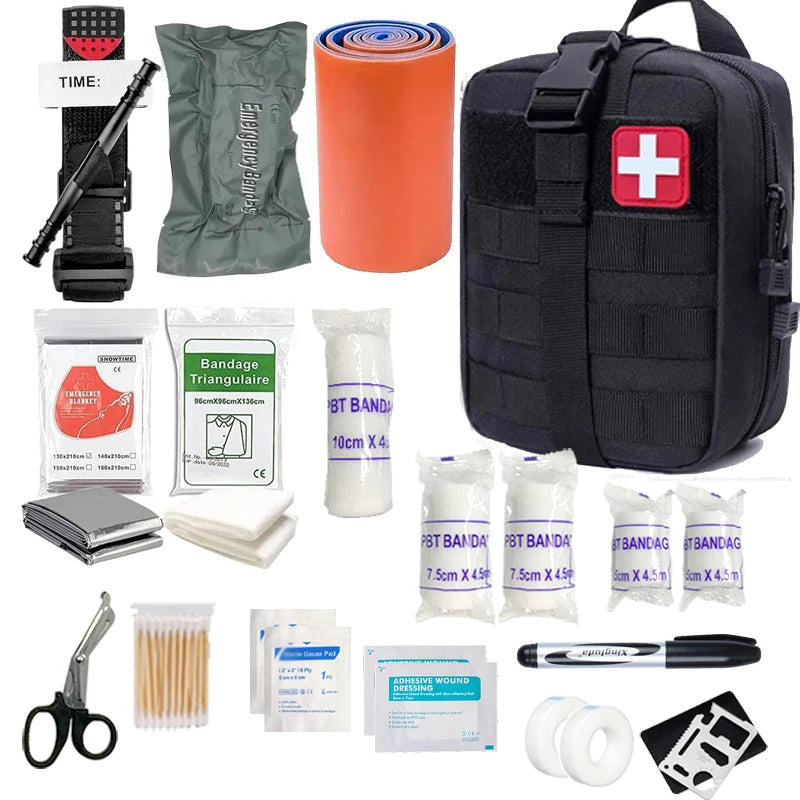 Kit de premiers secours 70 pièces avec garrot et sac à dos de survie pour camping et randonnée