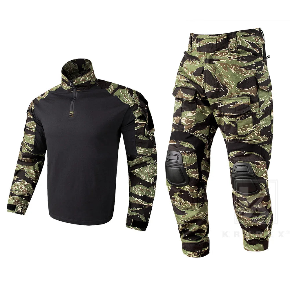 tenue camouflage rayée pour activités outdoor