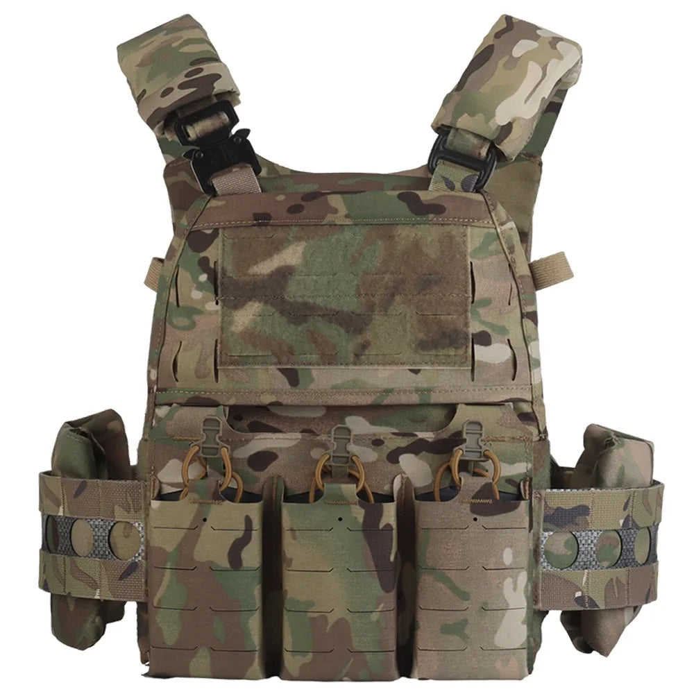 Gilet tactique en tissu camouflage avec système MOLLE et poche triple pour chargeurs