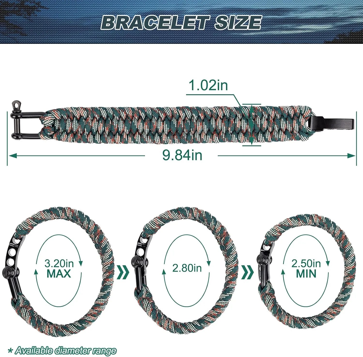 bracelet ajustable en paracorde camouflage pour randonnée