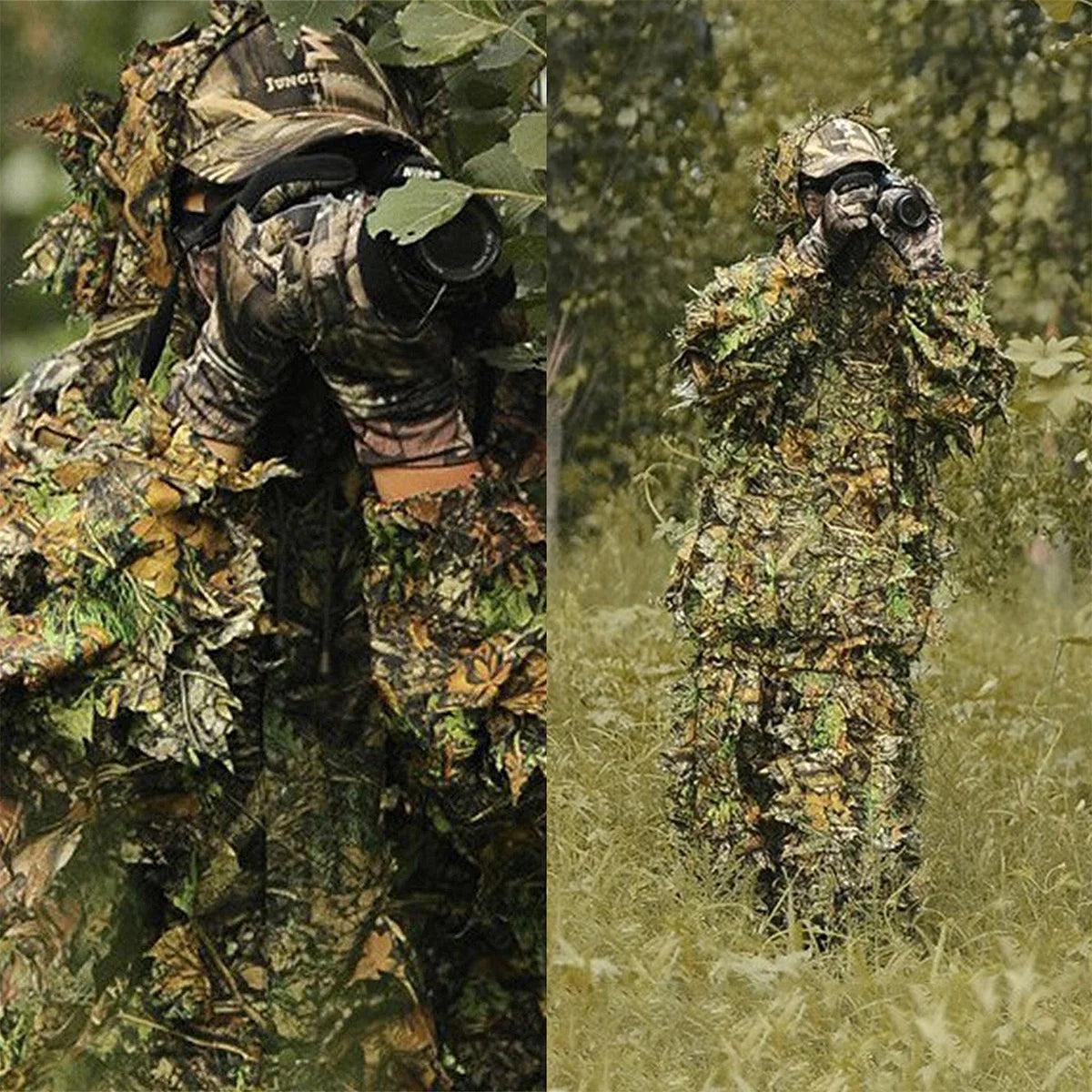 Vêtement de chasse camouflage bionique 3D pour homme femme et enfant avec motifs feuillus