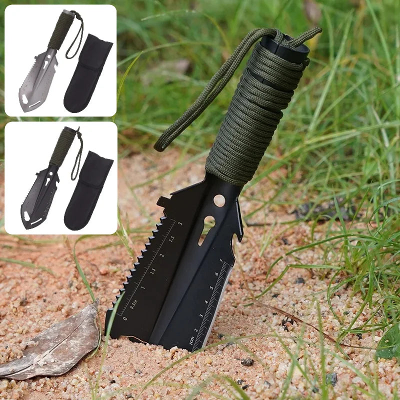 Pelle multifonction en acier inoxydable pour camping et survie extérieure avec étui compact