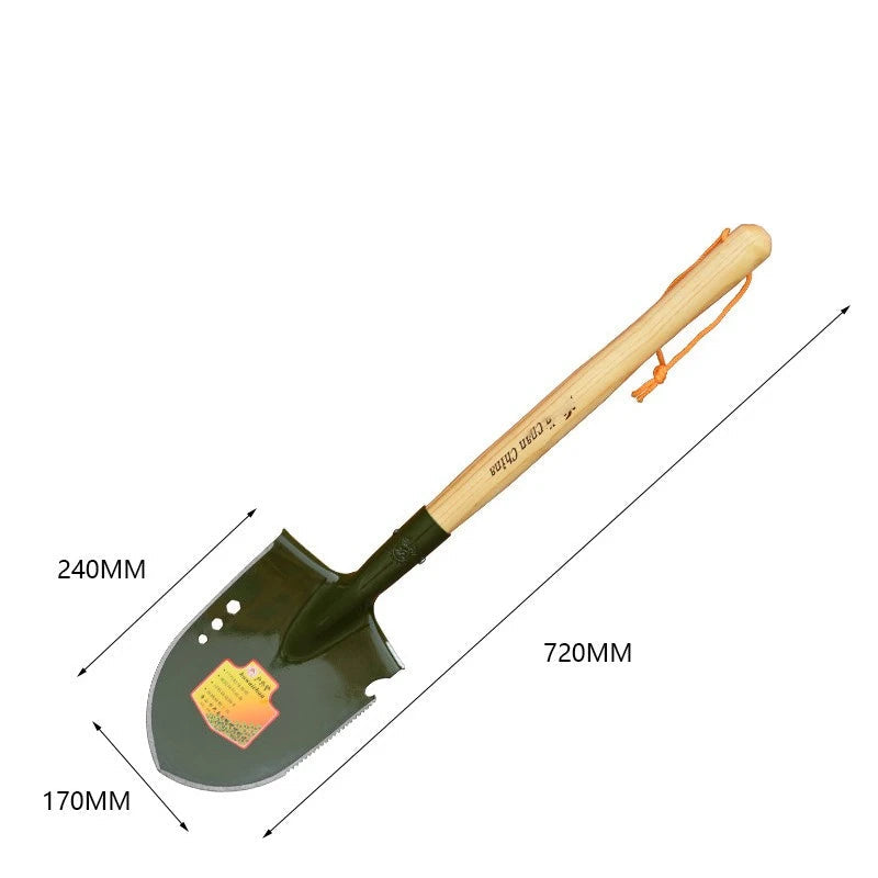 pelle de jardinage et camping avec poignée en bois