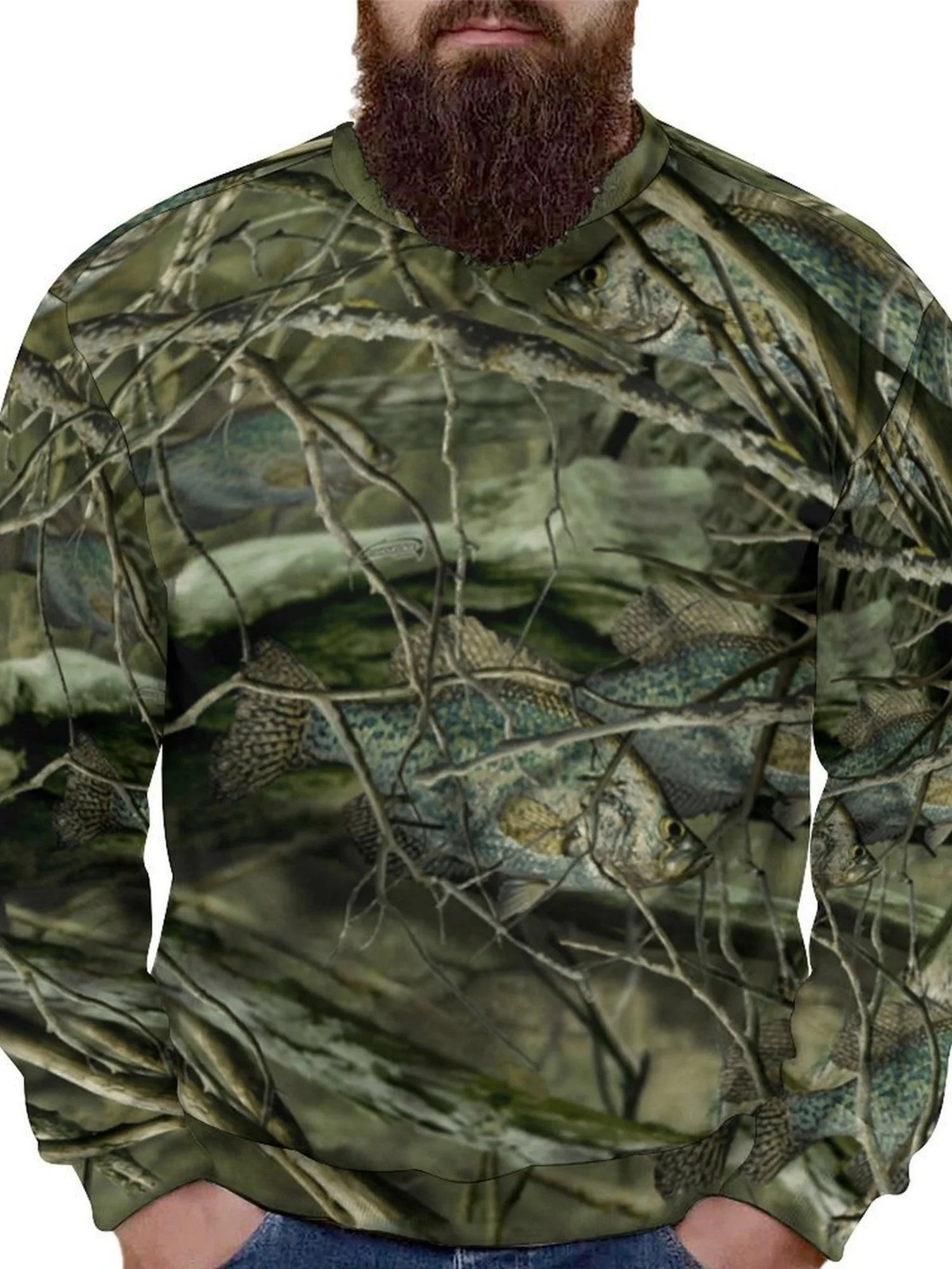 Sweatshirt camouflage 3D pour homme avec motif réaliste branches et feuilles pour activités de chasse et plein air
