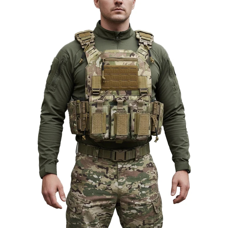 Gilet tactique en nylon 1000D vert ranger avec support Molle pour activités de plein air