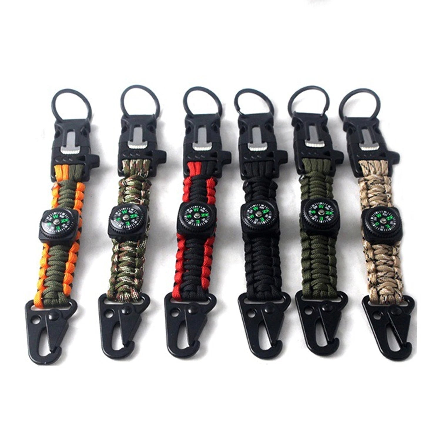 Porte-clés tactique multifonctionnel avec boussole et corde pour activités outdoor