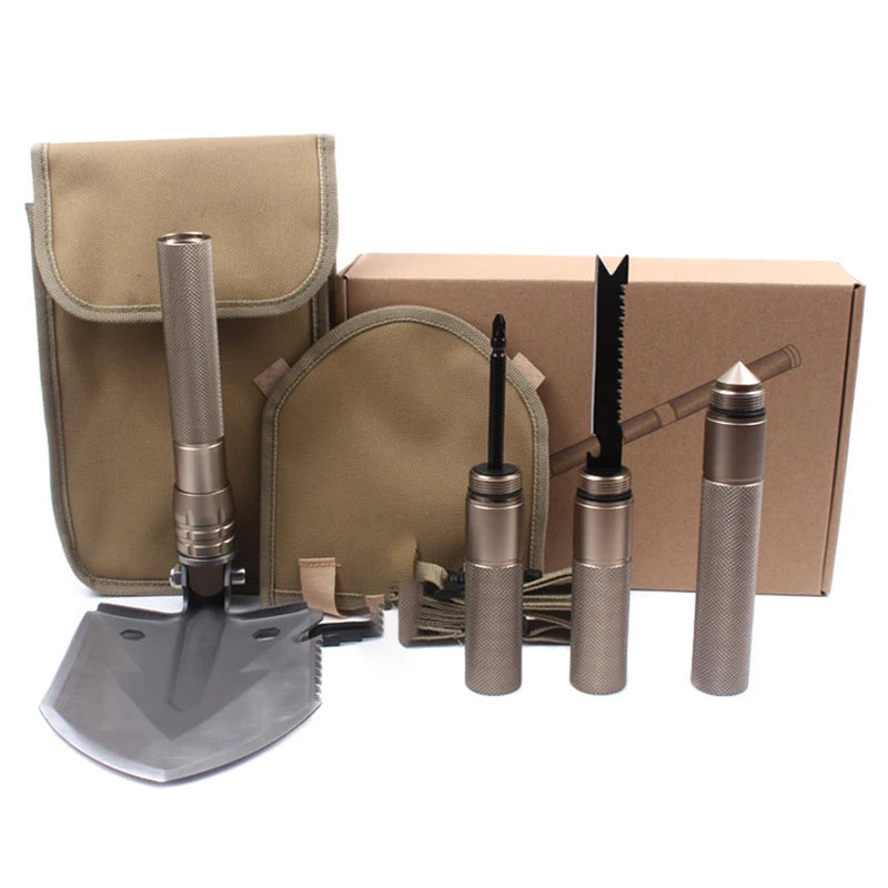 pelle polyvalente avec outils de survie pour aventuriers
