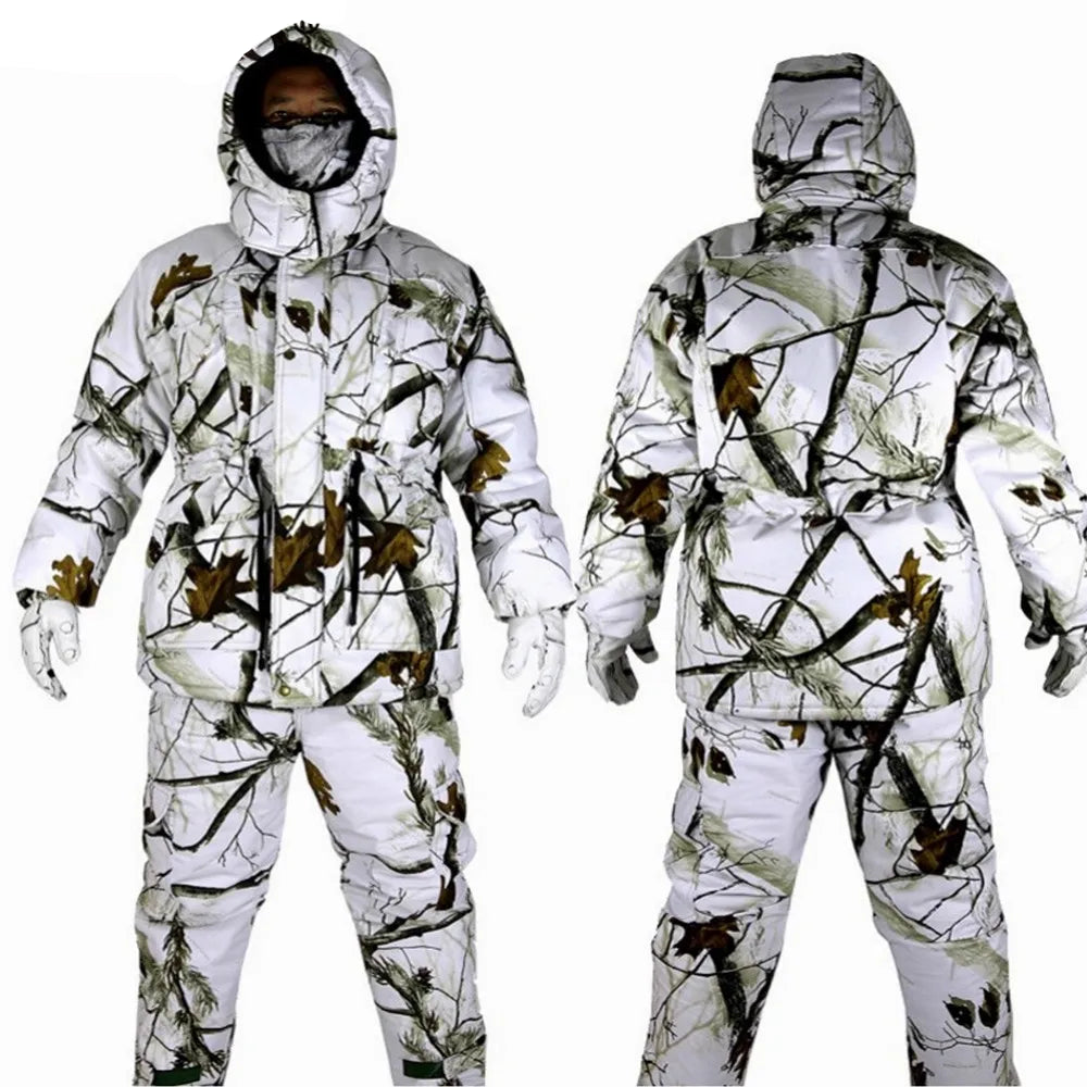 Combinaison de chasse thermique imperméable camouflage neige blanc avec capuche et poches pratiques